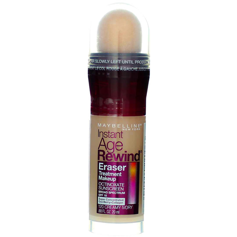Maybelline Instant Age Rewind Eraser Treatment Makeup, Creamy Ivory 120, SPF 18, 0.68 fl oz