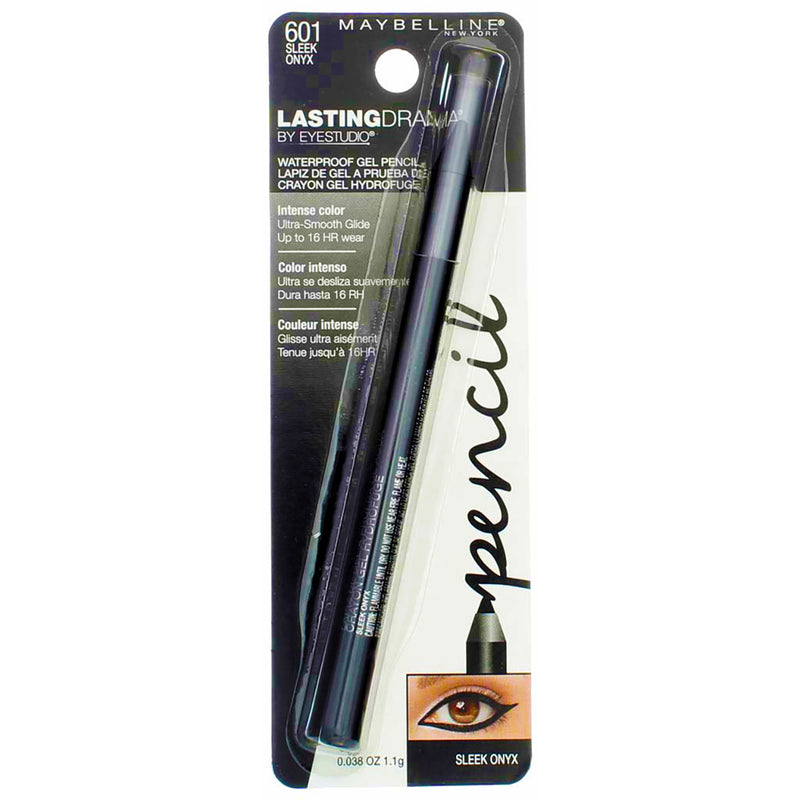 Maybelline Eyestudio Lasting Drama Waterproof Gel Pencil Eyeliner, Sleek Onyx 601, 0.038 oz