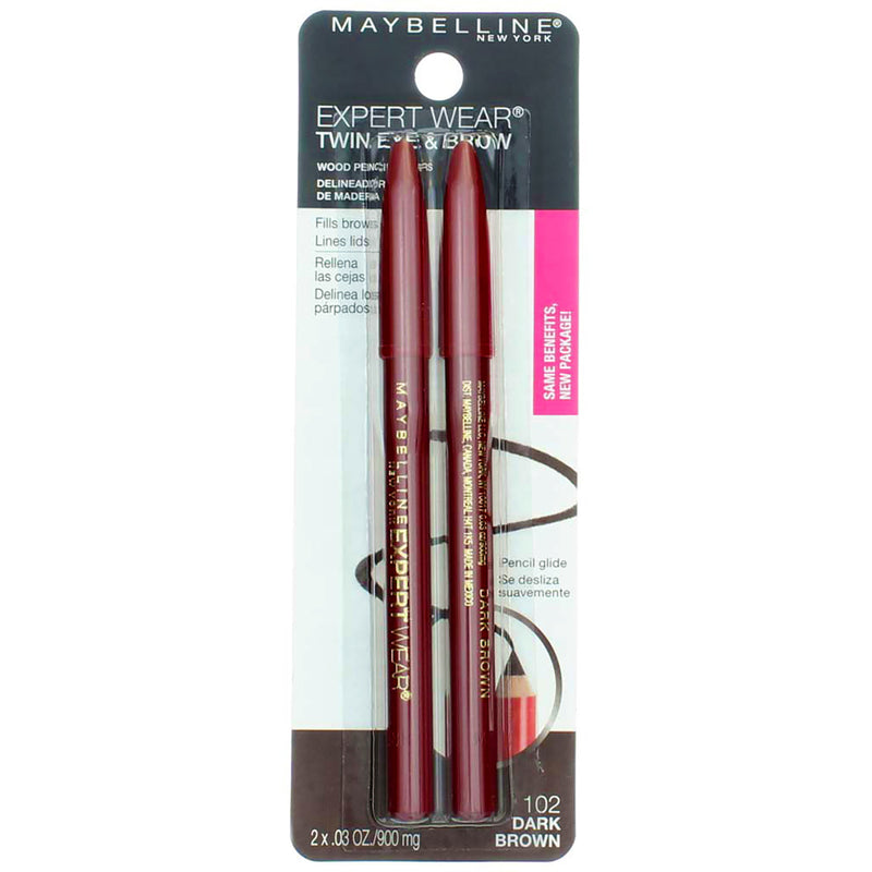 Maybelline Expert Twin Eye & Brow Eyeliner Pencil, Dark Brown, Waterproof, 0.03 oz, 2 Ct
