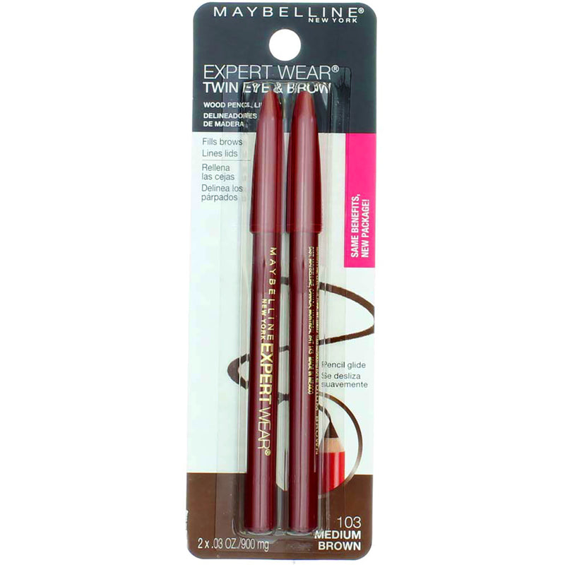 Maybelline Expert Twin Eye & Brow Eyeliner Pencil, Medium Brown, Waterproof, 0.03 oz, 2 Ct