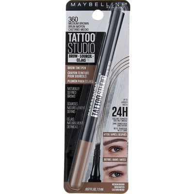 Maybelline TattooStudio Eyebrow Tint Pen, Medium Brown 360, 0.037 fl oz