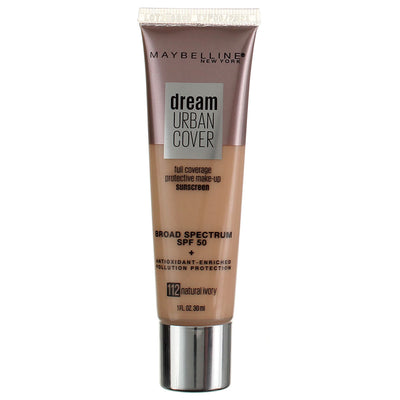 Maybelline Dream Urban Cover Make Up Sunscreen, Natural Ivory Full Coverage, SPF 50, 1 fl oz