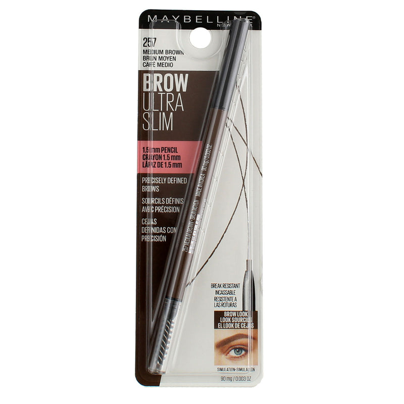 Maybelline Brow Ultra Slim Eyebrow Definer Pencil, Medium Brown 257, 0.003 oz