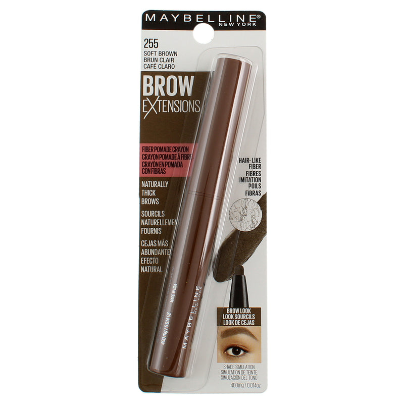 Maybelline New York Brow Extensions Fiber Eyebrow Pomade Crayon, Soft Brown 255, 0.014 oz