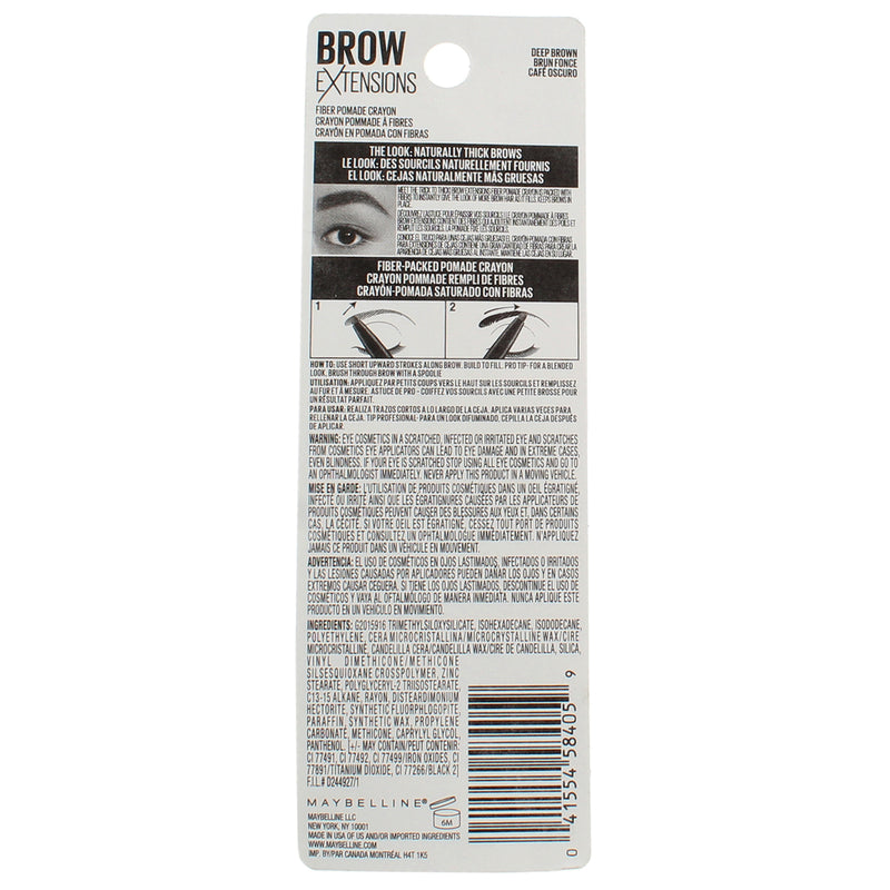 Maybelline New York Brow Extensions Fiber Eyebrow Pomade Crayon, Deep Brown 260, 0.014 oz
