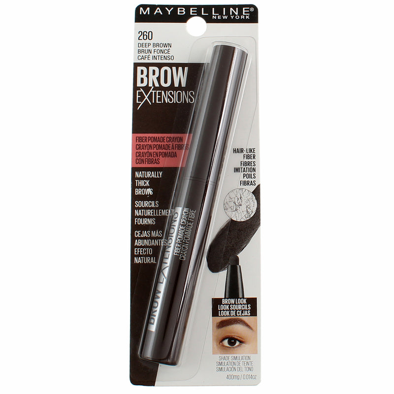Maybelline New York Brow Extensions Fiber Eyebrow Pomade Crayon, Deep Brown 260, 0.014 oz