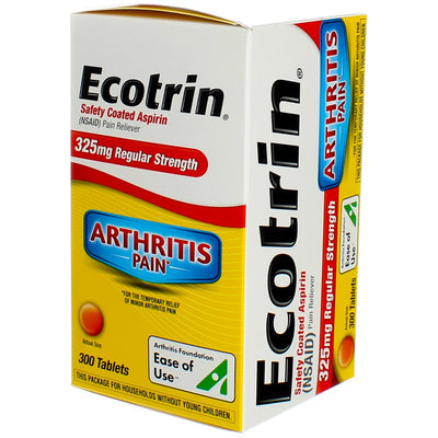 Ecotrin Regular Strength Safety Coated Enteric Aspirin Tablets 325 MG 300 ea Pack of 1