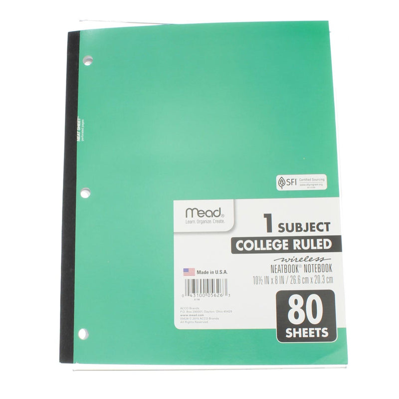 Mead Wireless Neatbook Notebook, College Ruled, 1 Subject, 80 Sheets