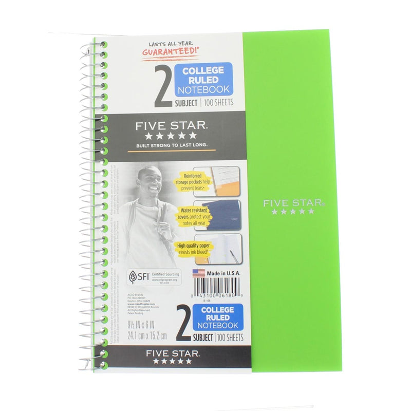 2-Subject Wire-Bound Notebook, 9.5 x 6-In., 100-Ct.
