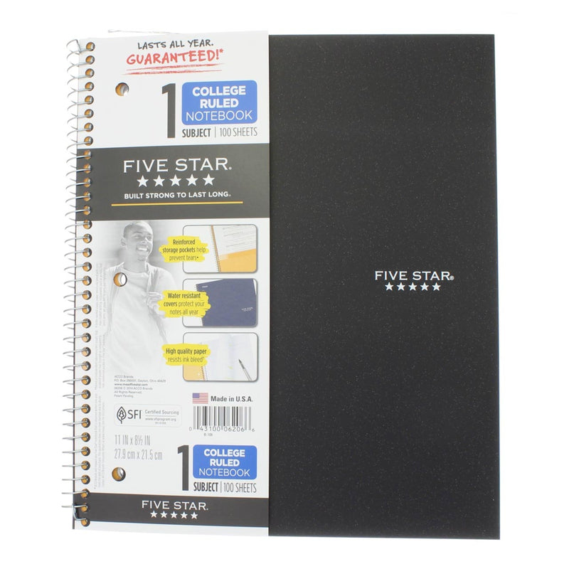 Five Star Wirebound Notebook, 1 Subject, 100 Sheets, College Ruled, 11in X 8.5in