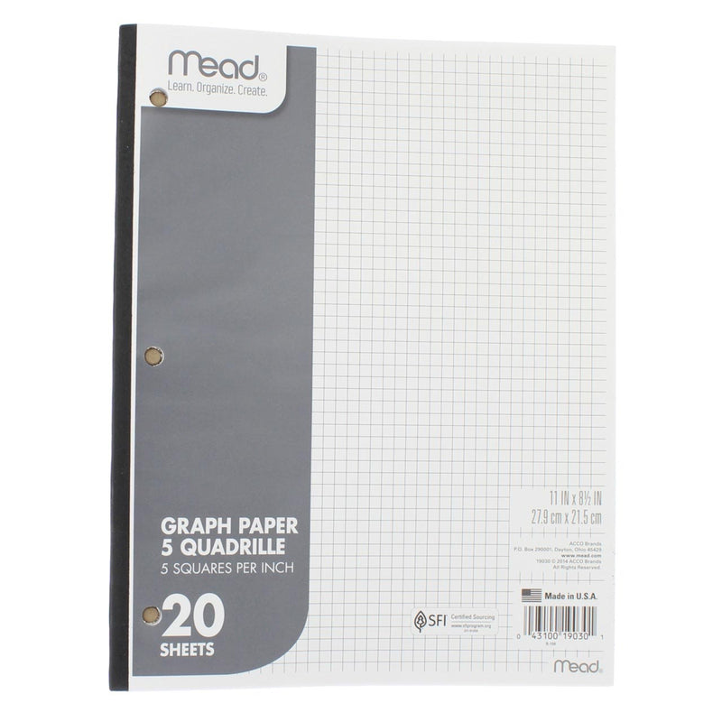 Mead Graph Paper, 5 Quadrille, 11in X 8.5in, 20 Sheets
