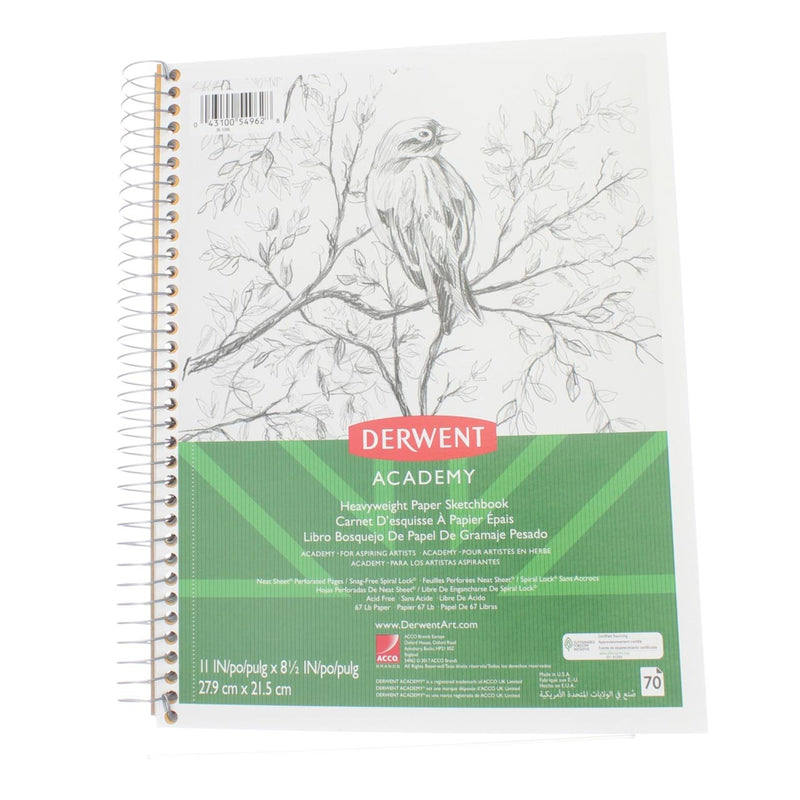 Derwent Academy Spiral Sketchbook, Heavyweight, 11in X 8.5in, 70 Sheets
