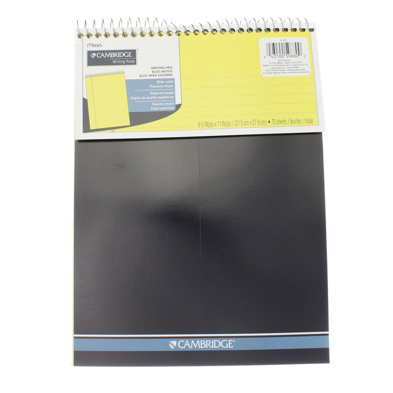 Cambridge Stiff-Back Wirebound Legal Pad, Wide Ruled, 8.5in X 11in, 70 Sheets, Canary