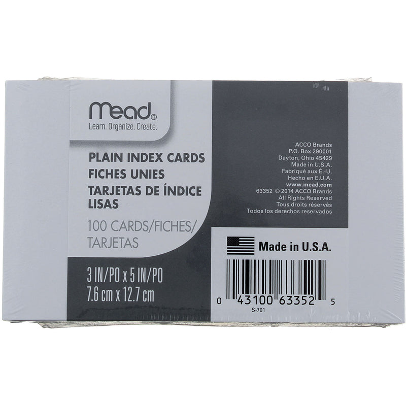 Mead Index Cards, Plain, 3in X 5in, 100 Ct
