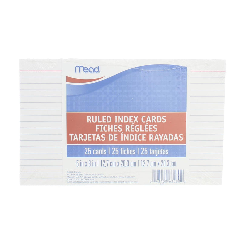 Mead Index Cards, Ruled, 5in X 8in, 25 Ct