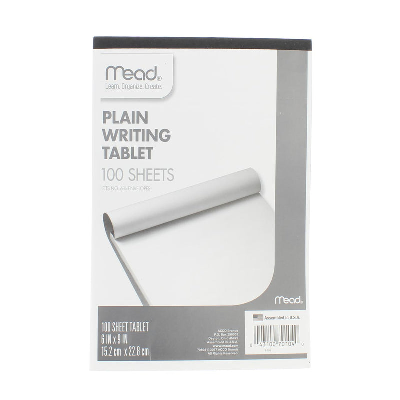 Mead Writing Tablet, 6in X 9in, 100 Sheets, Plain