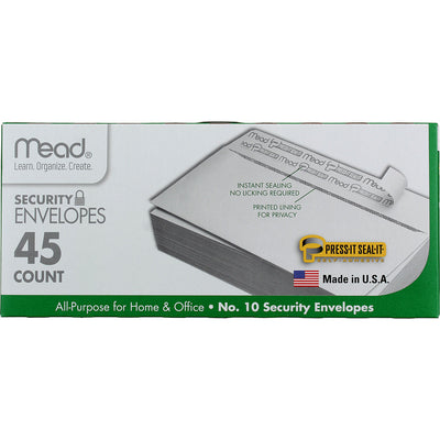Mead Press-it Seal-it No. 10 Security Envelopes - Security - #10-4 1/8" Width x 9 1/2" Length