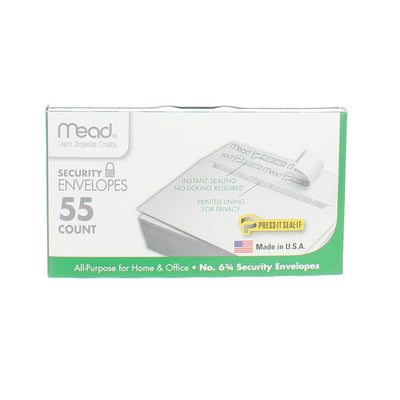 Mead Press-It Seal-It Security Envelopes, 3.625in X 6.5in, #6.75, 55 Ct