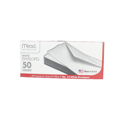 Mead White Envelopes, 4.125in X 9.5in, #10, 50 Ct