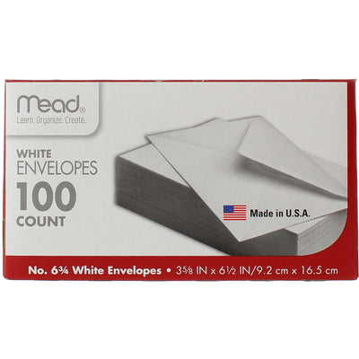 Mead White Envelopes, 3.625in X 6.5in, #6.75, 100 Ct
