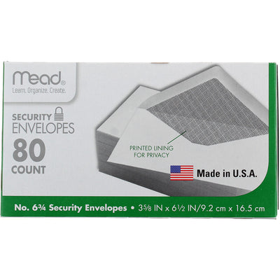 Mead Security Envelopes, 3.625in X 6.5in, #6.75, 80 Ct