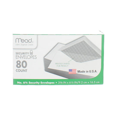 Mead Security Envelopes, 3.625in X 6.5in, #6.75, 80 Ct