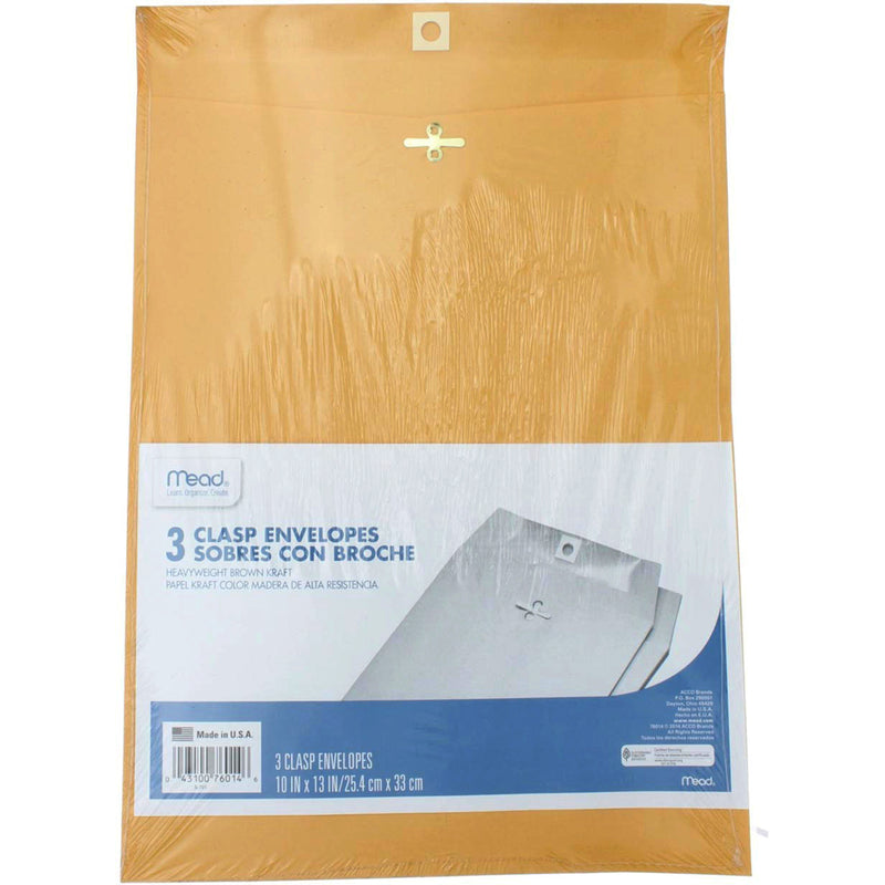 Mead Clasp Envelopes, 10in X 13in, 3 Ct