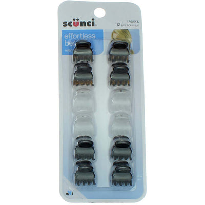Scunci Effortless Beauty Everyday Fashion Jaw Clips, Black, Brown & Clear, 12 Ct