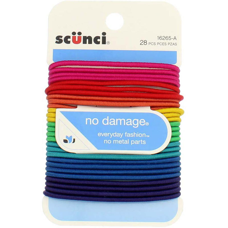 Scunci No Damage Hair Elastics, Rainbow, 28 Ct