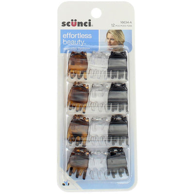 Scunci Effortless Beauty Everyday Hair Clips, Assorted Colors, 12 Ct