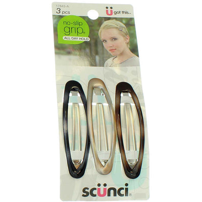 Scunci No Slip Grip All day hold Hair Barrettes, 3 Ct