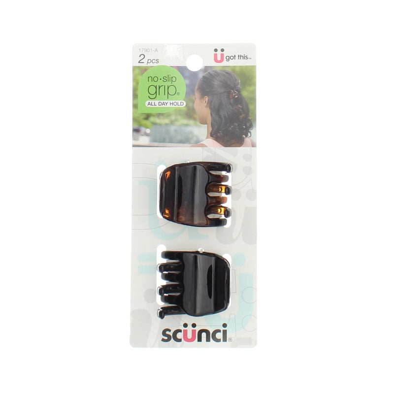 Scunci No Slip Grip All Day Hold No Slip Grip Jaw Clips, Tortoise and Black, 2 Ct
