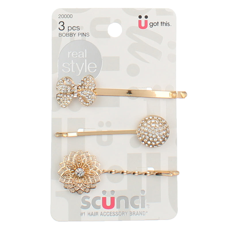 Scunci Real Style Bobby Pins, Studded, 3 Ct