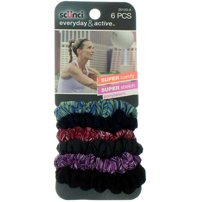 Scunci Everyday & Active Super Comfy Hair Scrunchies, Assorted Patterns, 6 Ct
