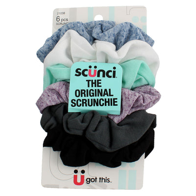 Scunci Original Scrunchies, Washable Fabric in Black, White, & Neutral Heather Shades, 6ct