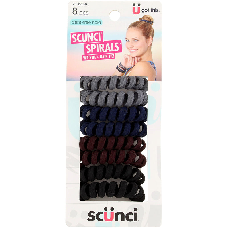 Scunci Spirals Wristie + Dent-Free Hold Hair Ties, Assorted, 21355-A, 8 Ct
