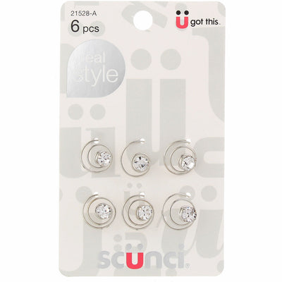 Scunci Real Style Hair Clips, Studded Spirals, 6 Ct