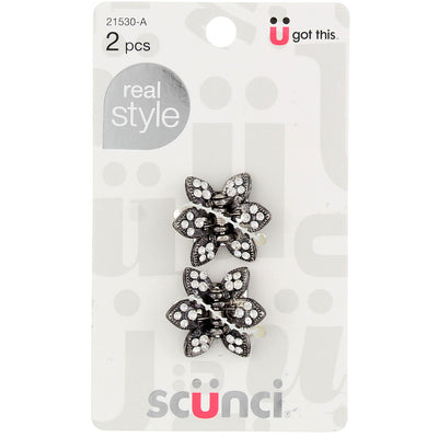 Scunci Real Style Jaw Clips, Flower Studded, 2 Ct