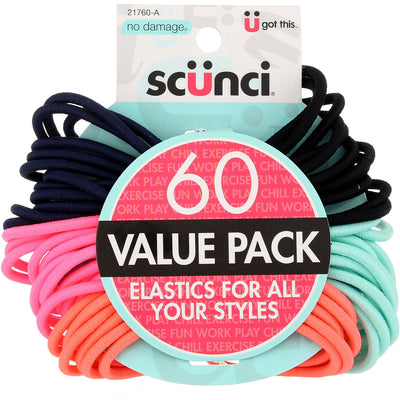 Scunci No Damage Value Pack Hair Elastics, Assorted 21760-A, 60 Ct