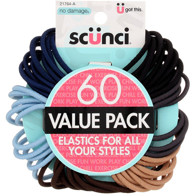 Scunci No Damage Value Pack Hair Elastics, Assorted 21764-A, 60 Ct