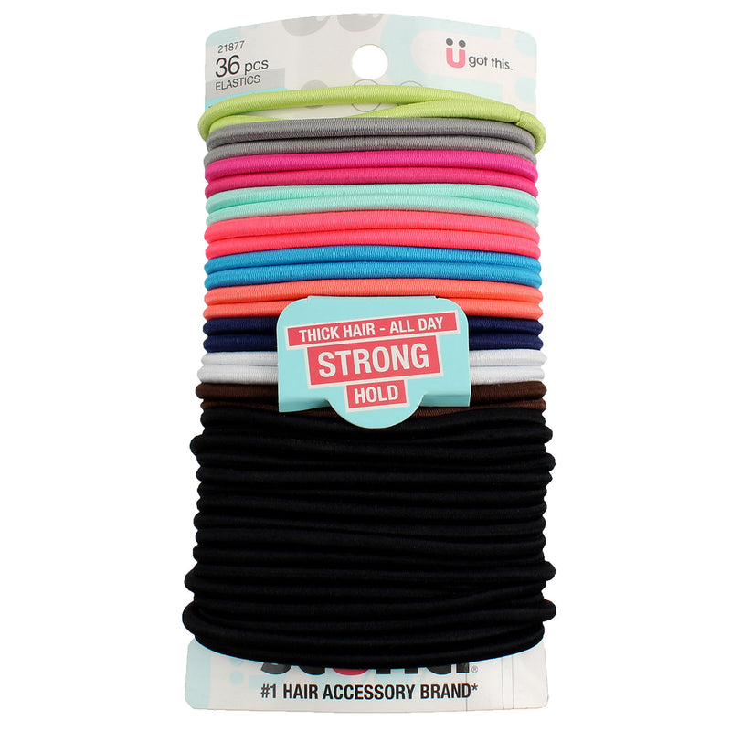 Scunci No Damage Thick Hair All Dat Strong Hold Hair Elastics, Assorted 21877, 36 Ct