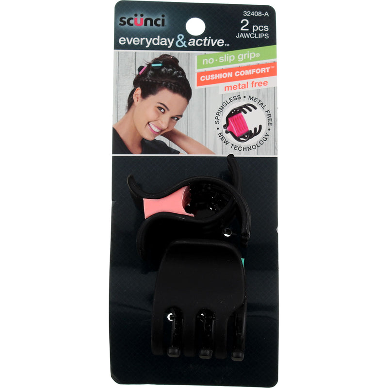 Scunci Everyday & Active Cushion Comfort No Slip Grip Hair Clips, Metal Free, 2 Ct