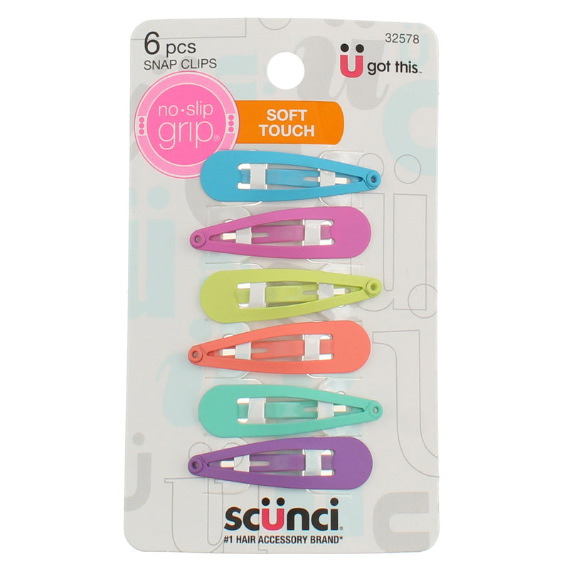 Scunci No Slip Grip Soft Touch Snap Clips, Assorted Colors, 6 Ct