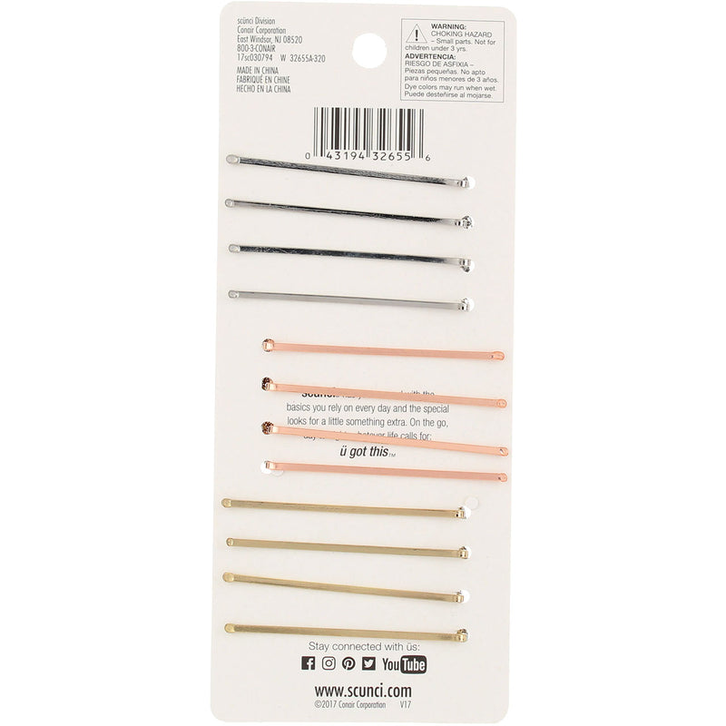 Scunci Real Style Bobby Pins, Assorted Metal Stone, 12 Ct