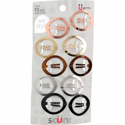 Scunci Real Style Snap Clips, Round, 10 Ct