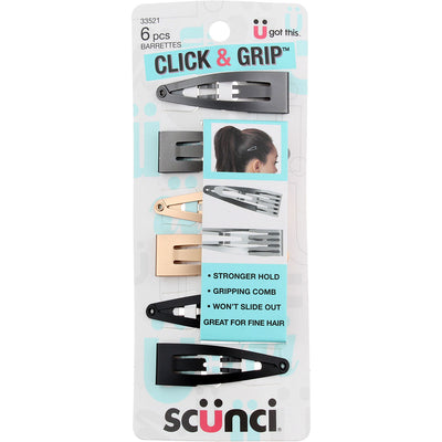 Scunci Click & Grip Hair Barrettes, 6 Ct