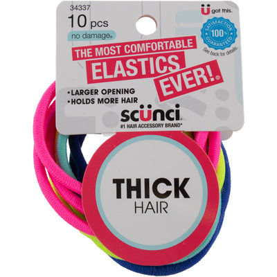 Scunci No Damage FIne Hair Hair Elastics, Assorted Colors, 10 Ct