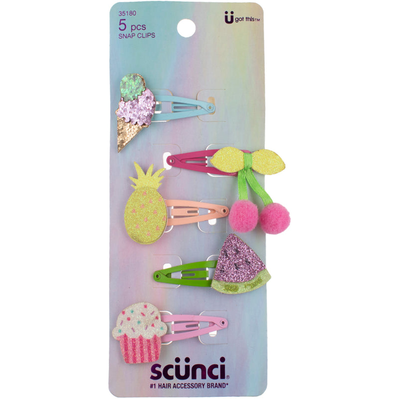 Scunci U Got This Snap Clips, Assorted Colors, 35180, 5 Ct