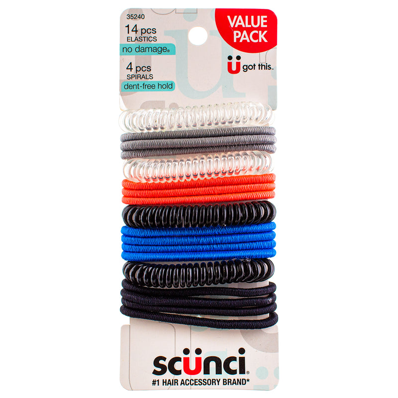 Scunci Elastic Stretch Nylon Hairbands & 4 No-Damage Silicone Hair Ties, Multi-Colors, 18ct