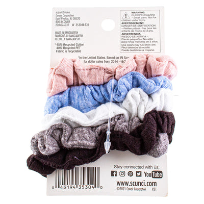 Scunci Planet-Friendly Recycled Cotton Scrunchies (Pink, Blue, White, Grey, Black), 5ct